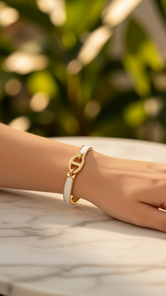 Gold-Plated White Enamel Openable Bracelet