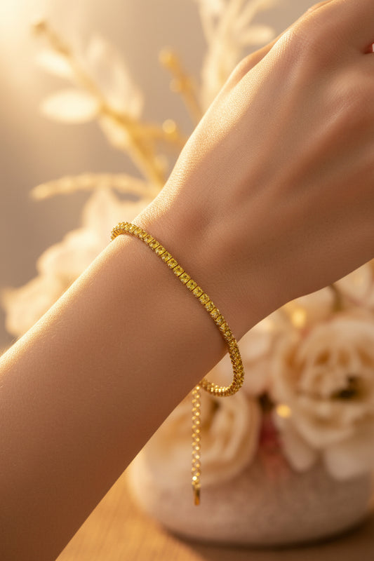 Golden Plated Yellow Small Stone Tennis Bracelet