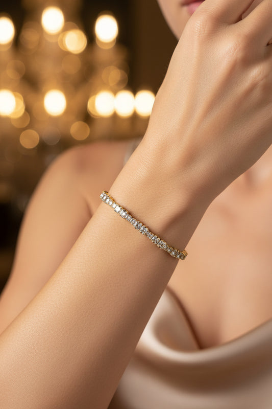 Golden Plated-White big and small stone Openable Tennis Bracelet