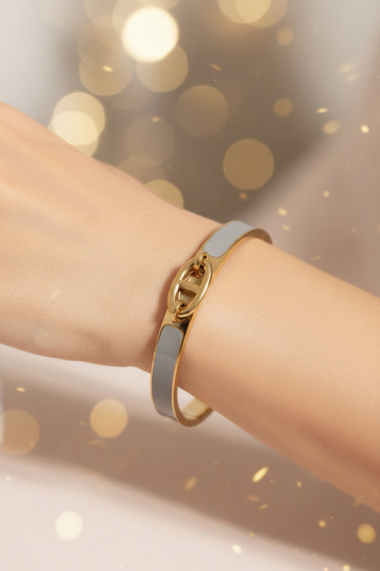 Gold-Plated Gray Enamel Openable Bracelet