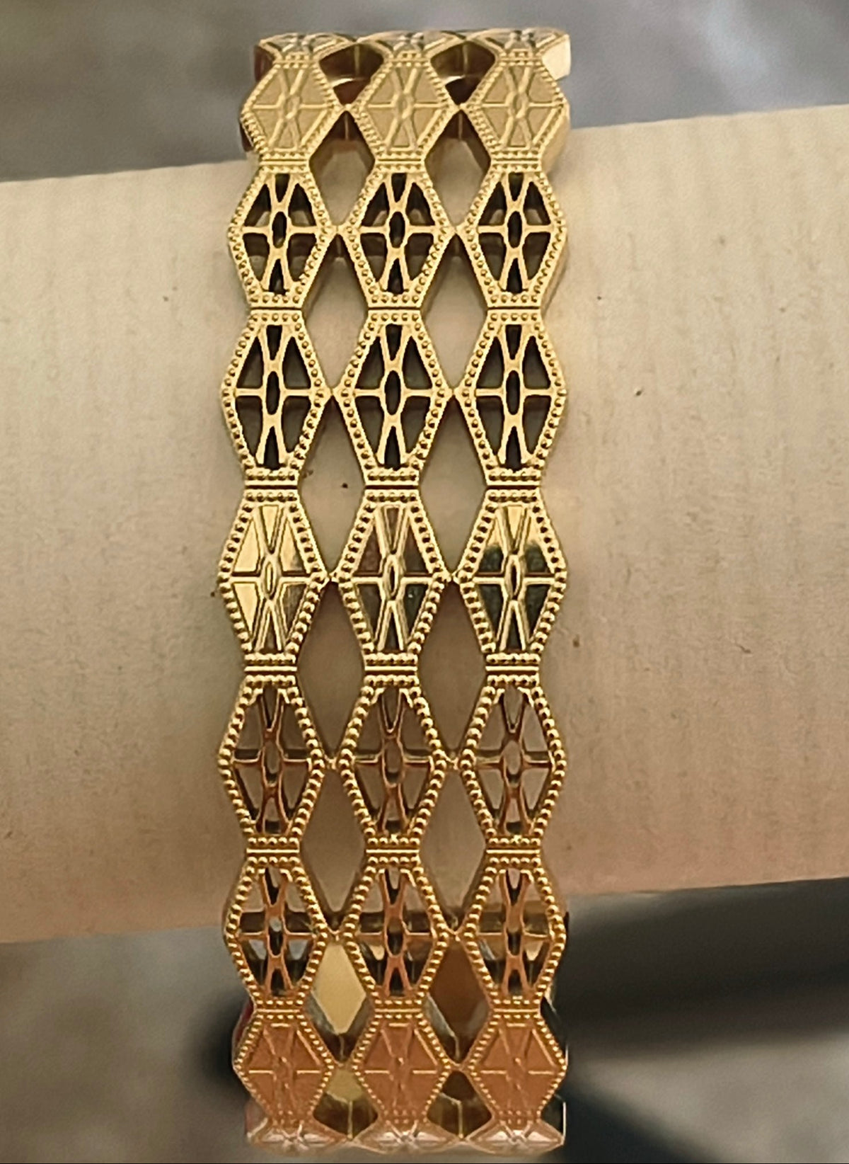 Gold-Plated Diamond Mesh Openable Kada