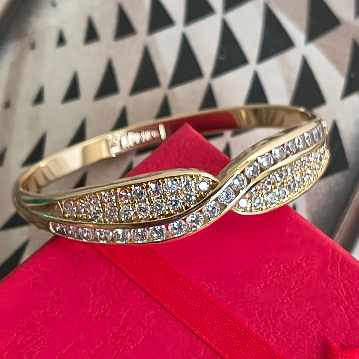 Golden Plated X-Cross Design with White Stone Openable Bracelet
