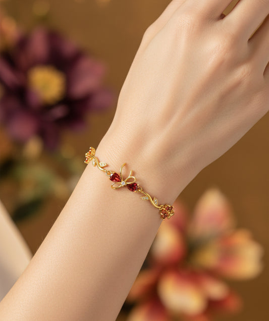 Golden Plated Bow Tulip Chain Bracelet-Orange