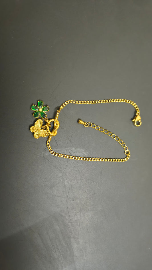Golden Plated floral and Butterfly Charm Bracelet