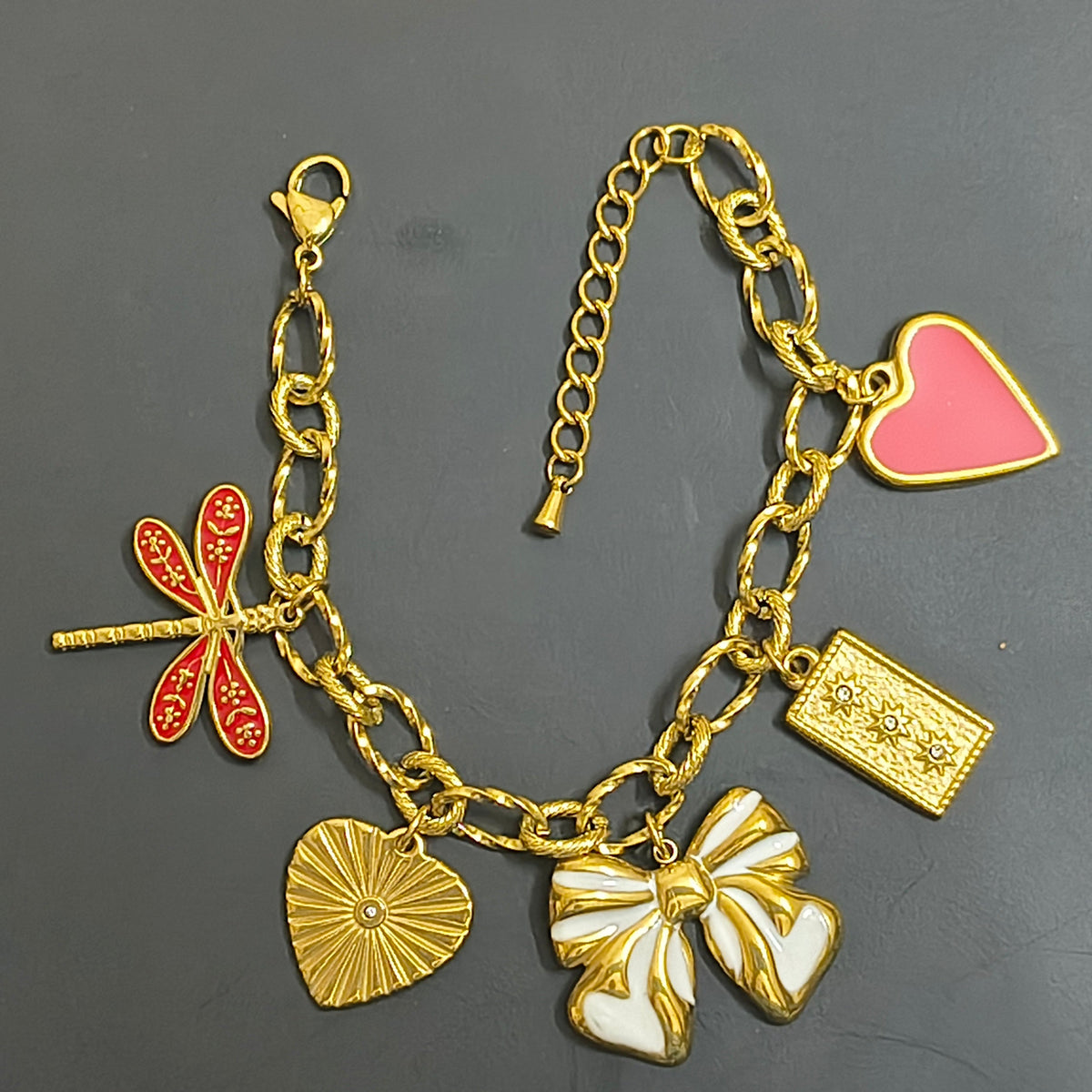 Golden Plated Dragon & Bow charm Bracelet