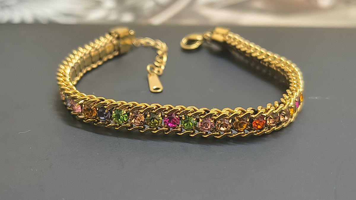 Golden Plating Multi color Stone Tennis Bracelet
