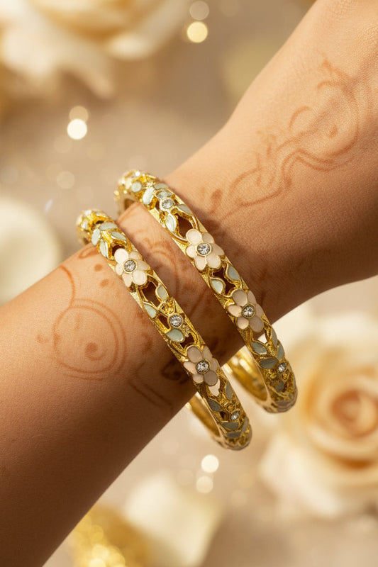 Gold Plated Meenakari Enamel Openable Bracelet-Green