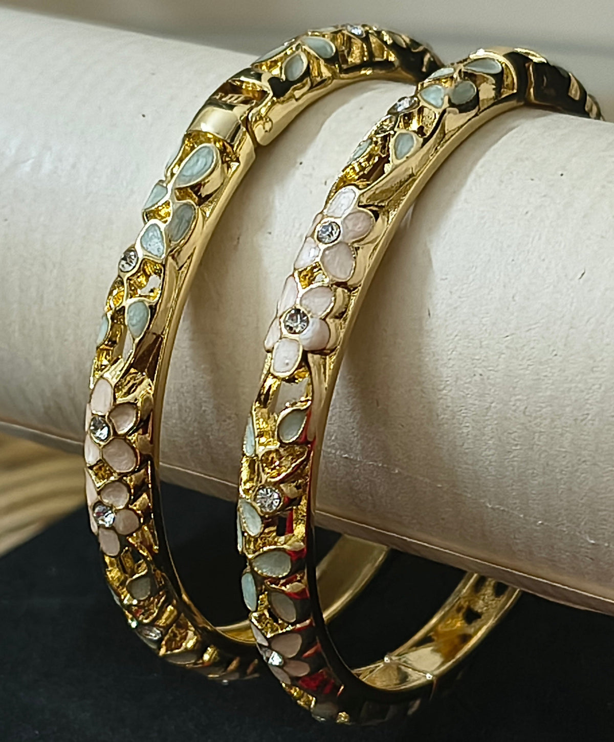 Gold Plated Meenakari Enamel Openable Bracelet-Green