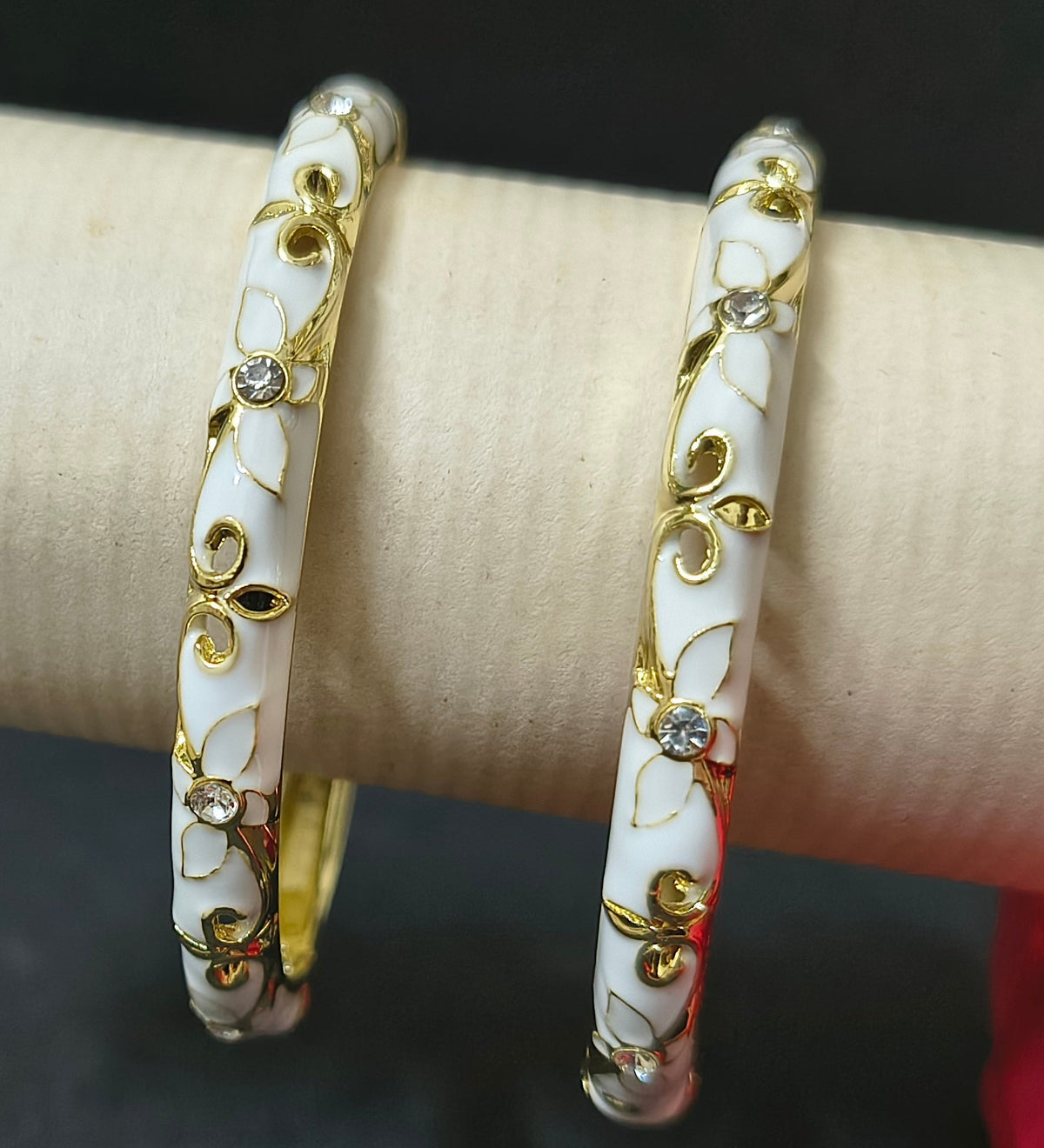 Gold Plated Meenakari Enamel Openable Bracelet-White