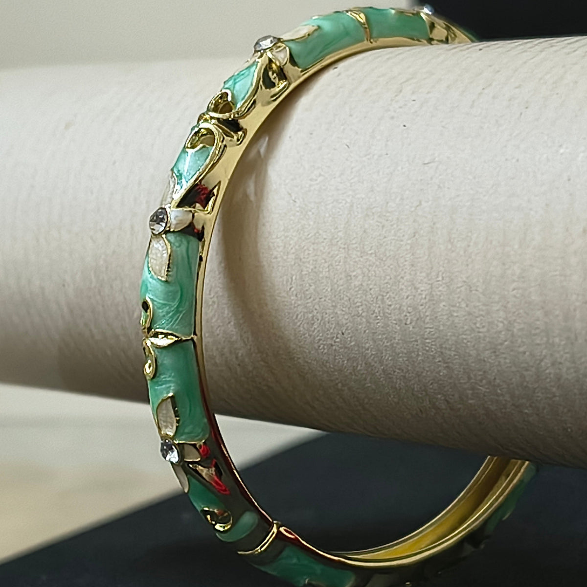 Gold Plated Meenakari Enamel Openable Bracelet-Green & Pink