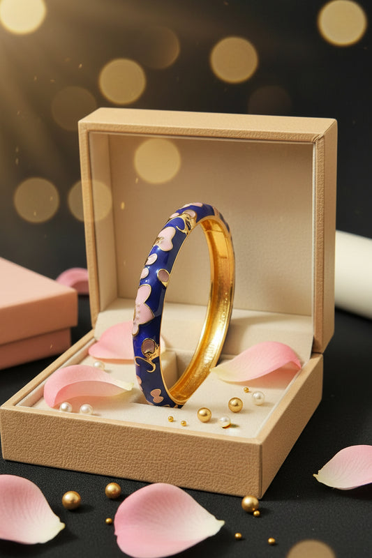 Gold Plated Meenakari Enamel Openable Bracelet-Broad Dark Blue