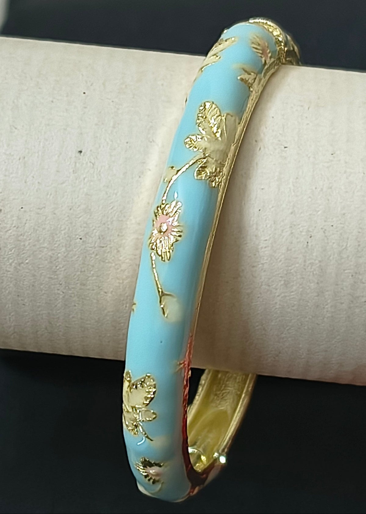 Gold Plated Meenakari Enamel Openable Bracelet-Broad Sky Blue