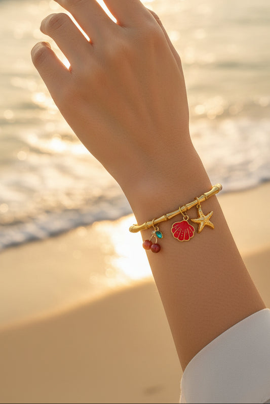 Golden-Plated Bamboo Design with charms Openable Bracelet