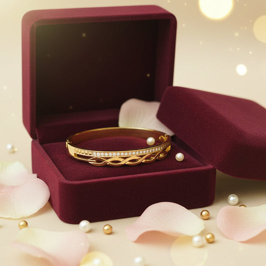 Golden Plate Long loops with Chanel of Stone Openable Bracelet