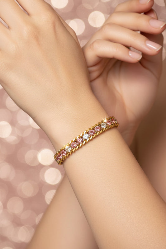 Golden Plating Pink Stone Tennis Bracelet