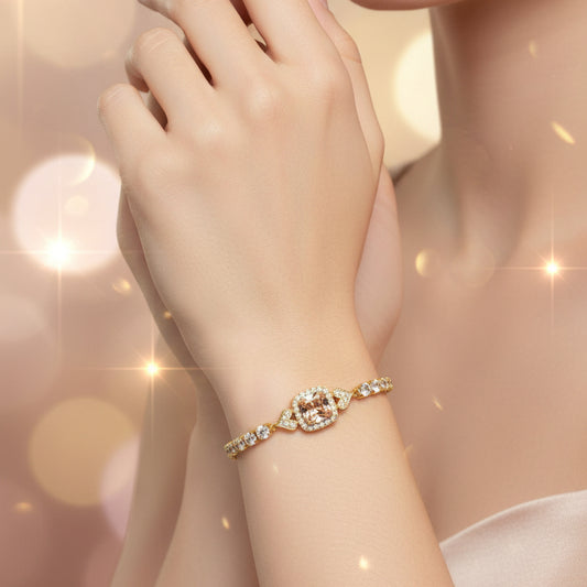 Golden Plating Square Peach Center Stone Tennis Bracelet