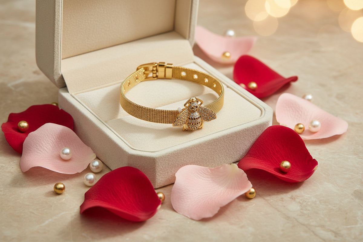 Golden Plated Bee design Watch Strap Bracelet