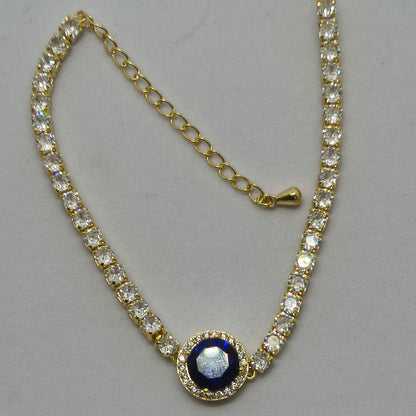 Golden Plated Blue Center Stone Tennis Bracelet