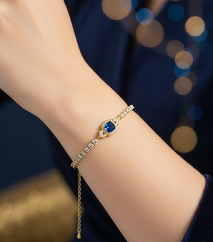 Golden Plating Square Blue Center Stone Tennis Bracelet
