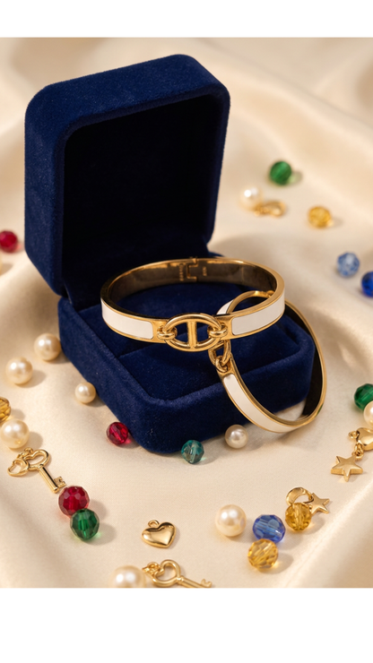 Gold-Plated White Enamel Openable Bracelet
