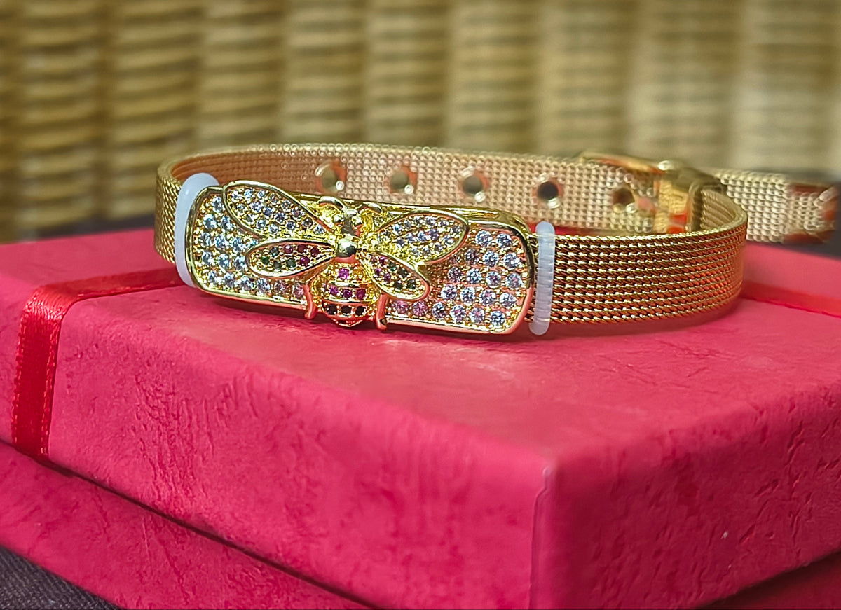 Golden Plated Dragon fly Design Watch Strap Bracelet