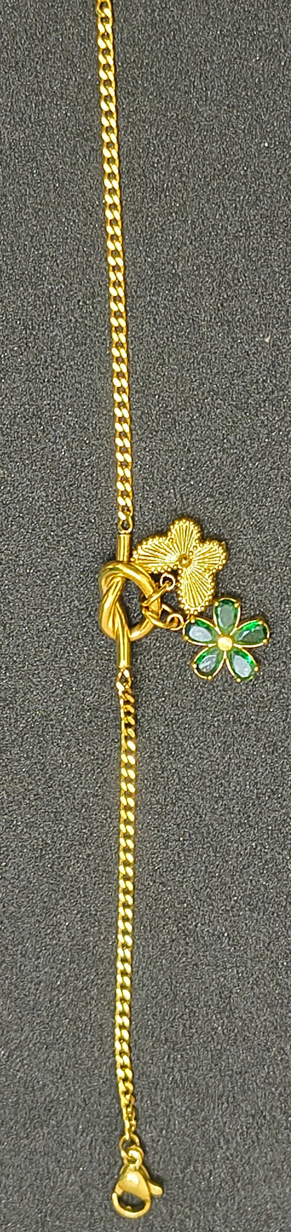Golden Plated floral and Butterfly Charm Bracelet