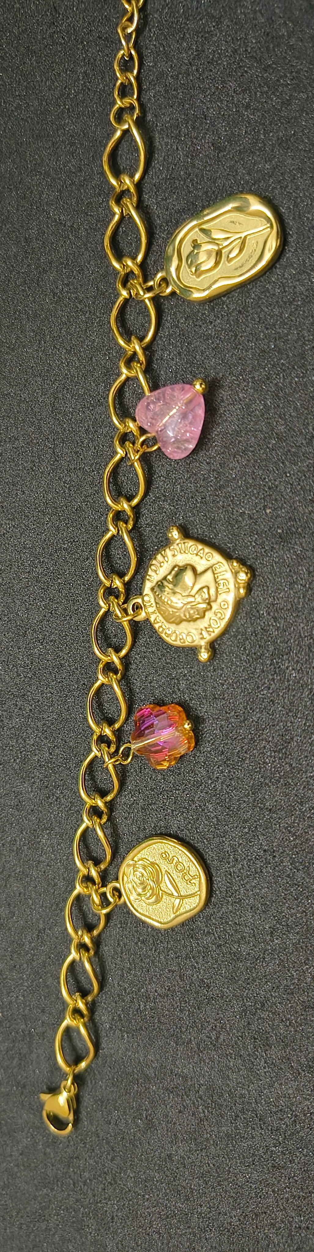 Golden Plated Rose Coin Charm Bracelet