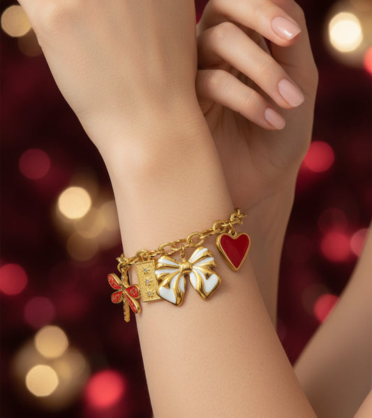 Golden Plated Dragon & Bow charm Bracelet