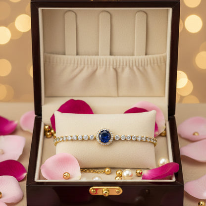 Golden Plated Blue Center Stone Tennis Bracelet