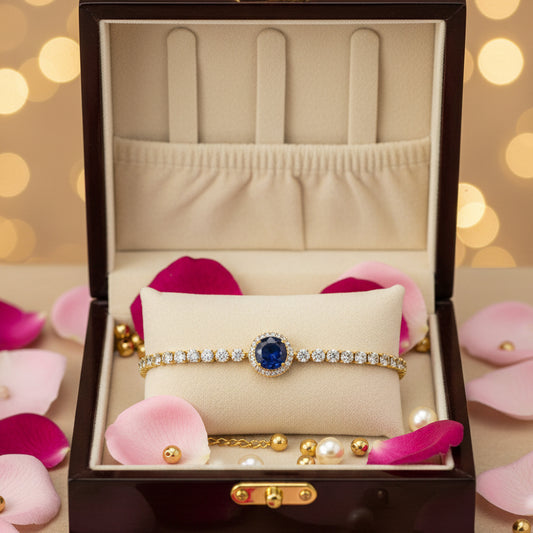 Golden Plated Blue Center Stone Tennis Bracelet