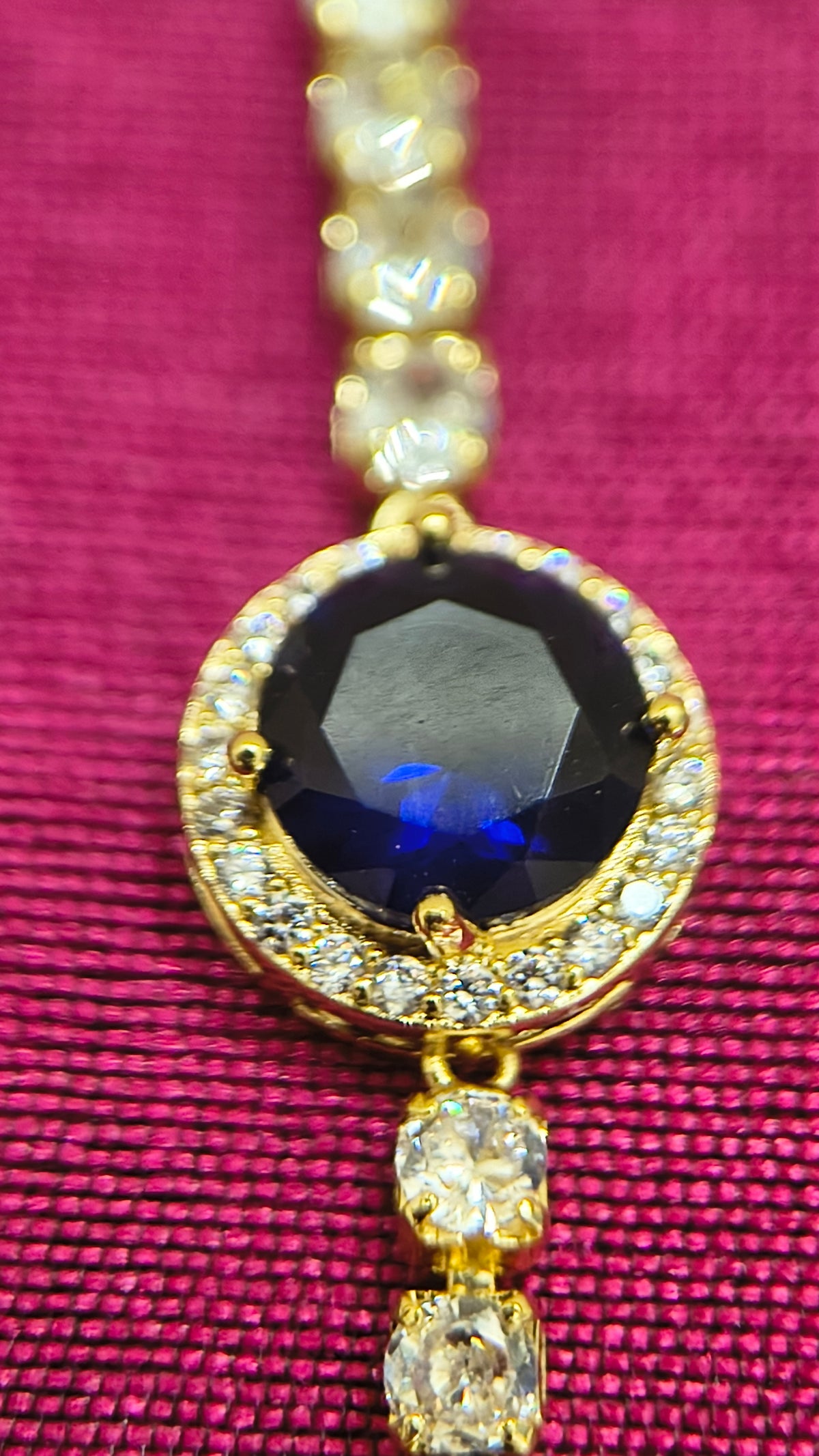 Golden Plated Blue Center Stone Tennis Bracelet