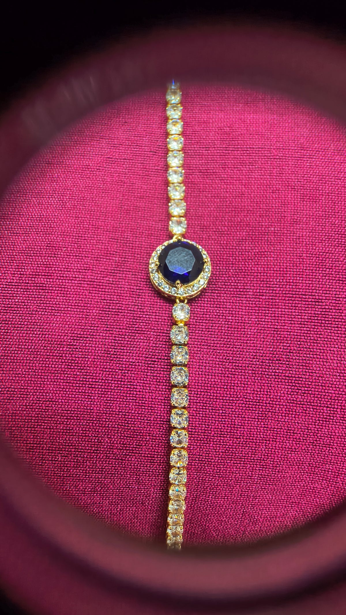 Golden Plated Blue Center Stone Tennis Bracelet