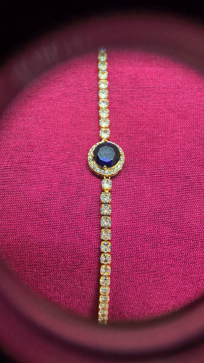 Golden Plated Blue Center Stone Tennis Bracelet
