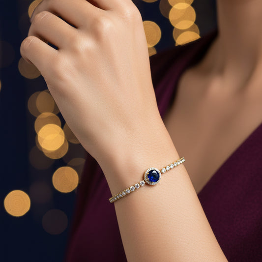 Golden Plated Blue Center Stone Tennis Bracelet