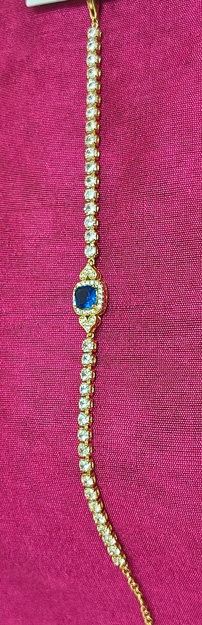Golden Plating Square Blue Center Stone Tennis Bracelet