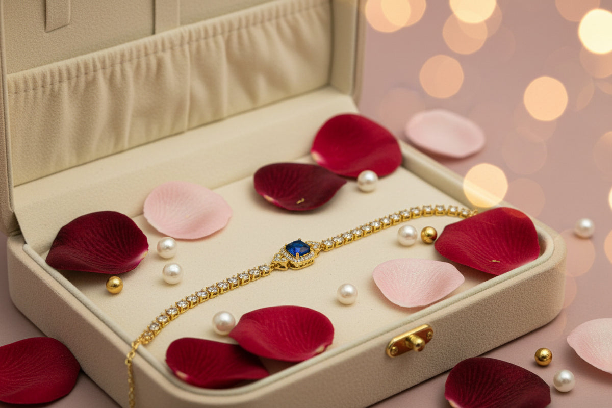 Golden Plating Square Blue Center Stone Tennis Bracelet