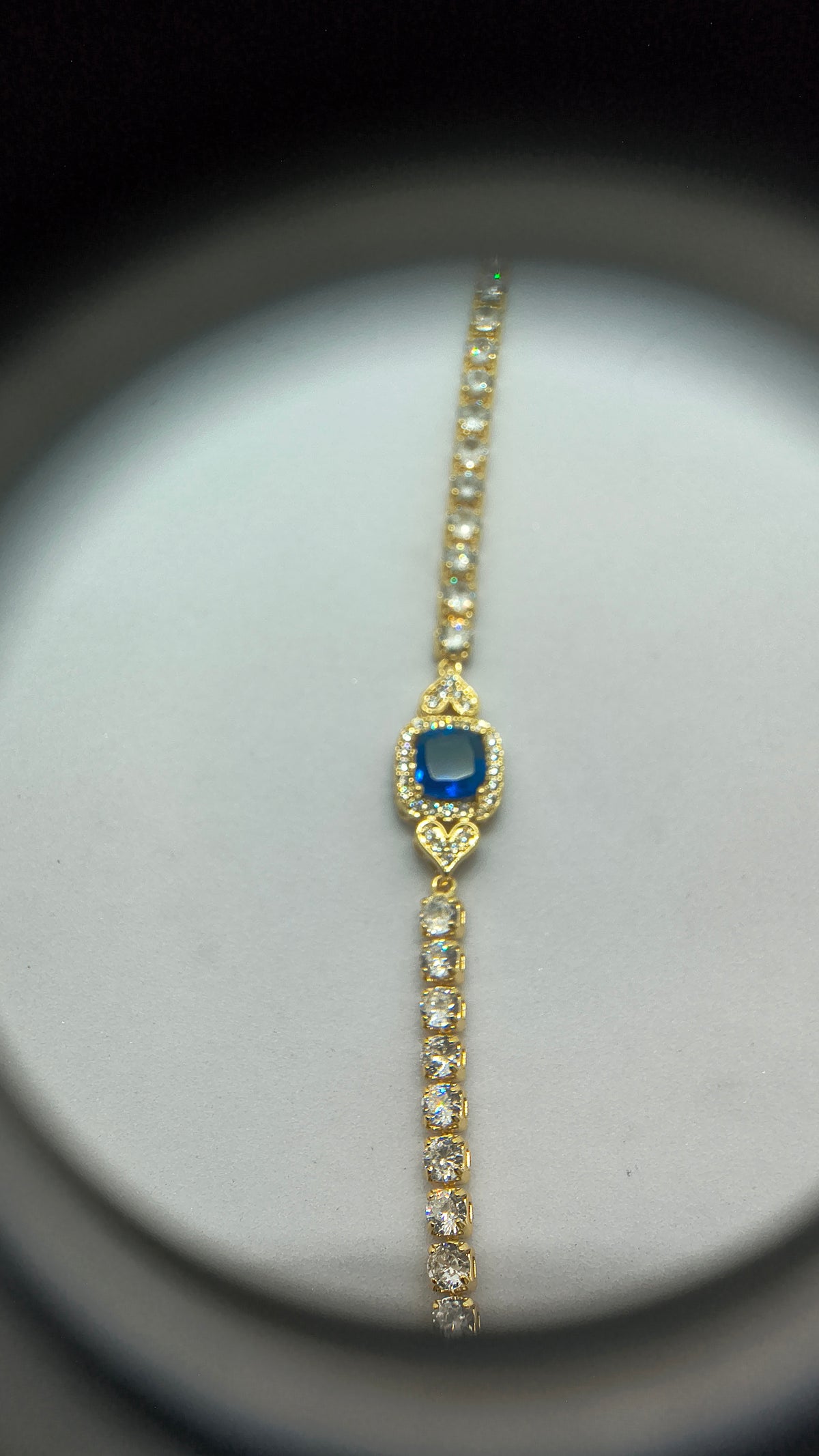 Golden Plating Square Blue Center Stone Tennis Bracelet