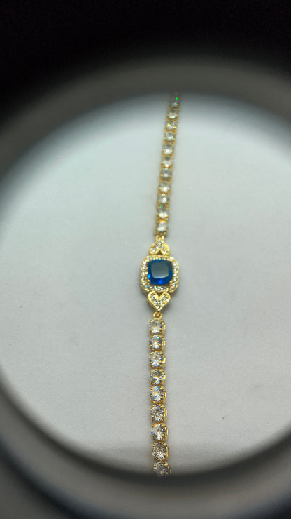 Golden Plating Square Blue Center Stone Tennis Bracelet