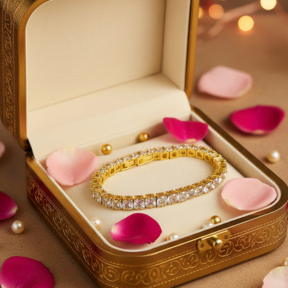 Golden Plated-White big and small stone Openable Tennis Bracelet