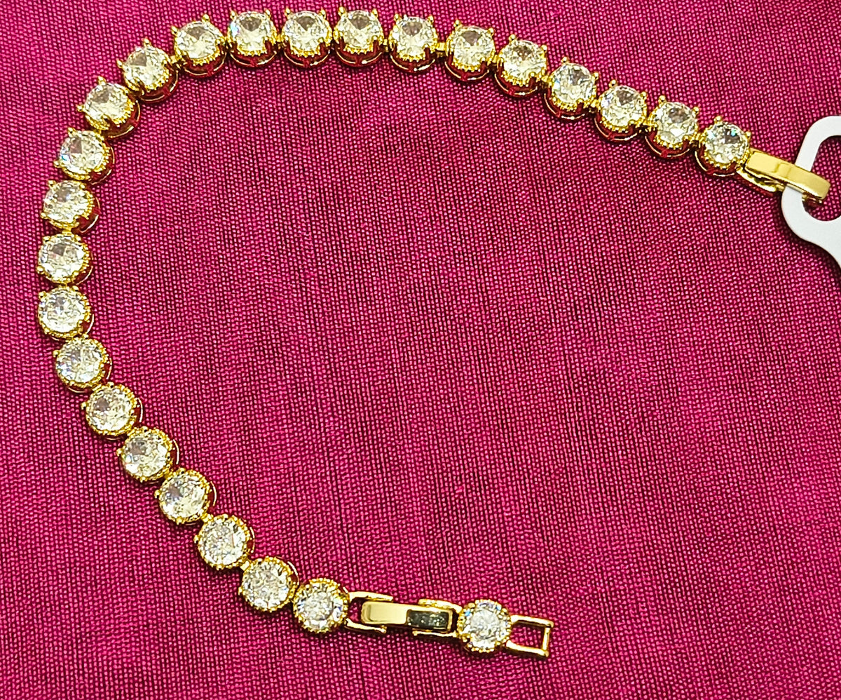 Golden Plated -White round stone-Tennis Bracelet