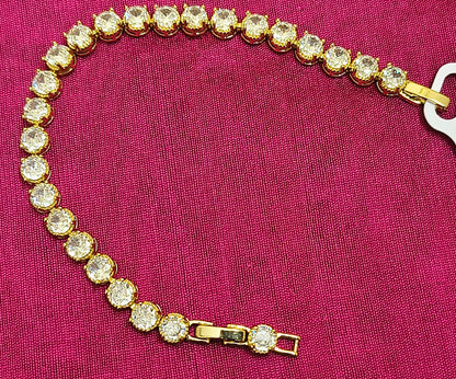 Golden Plated -White round stone-Tennis Bracelet