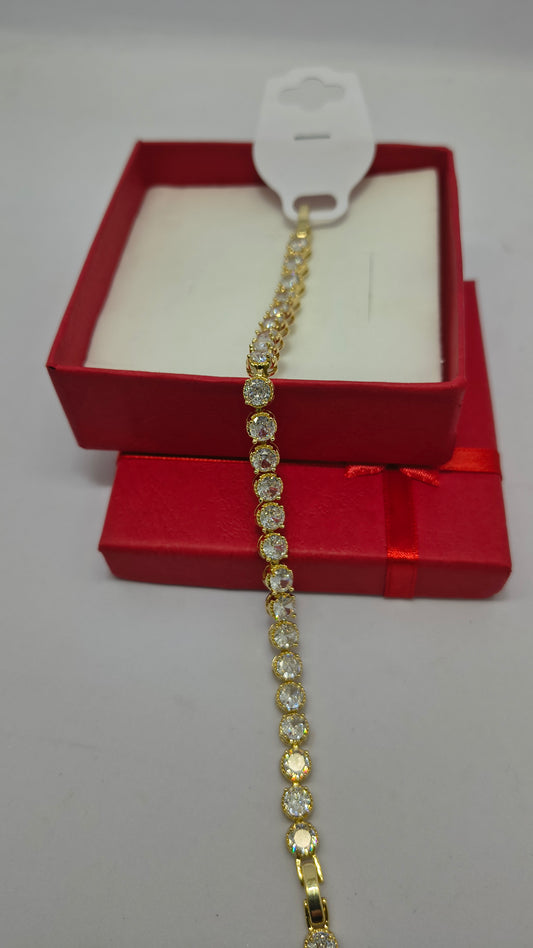 Golden Plated -White round stone-Tennis Bracelet
