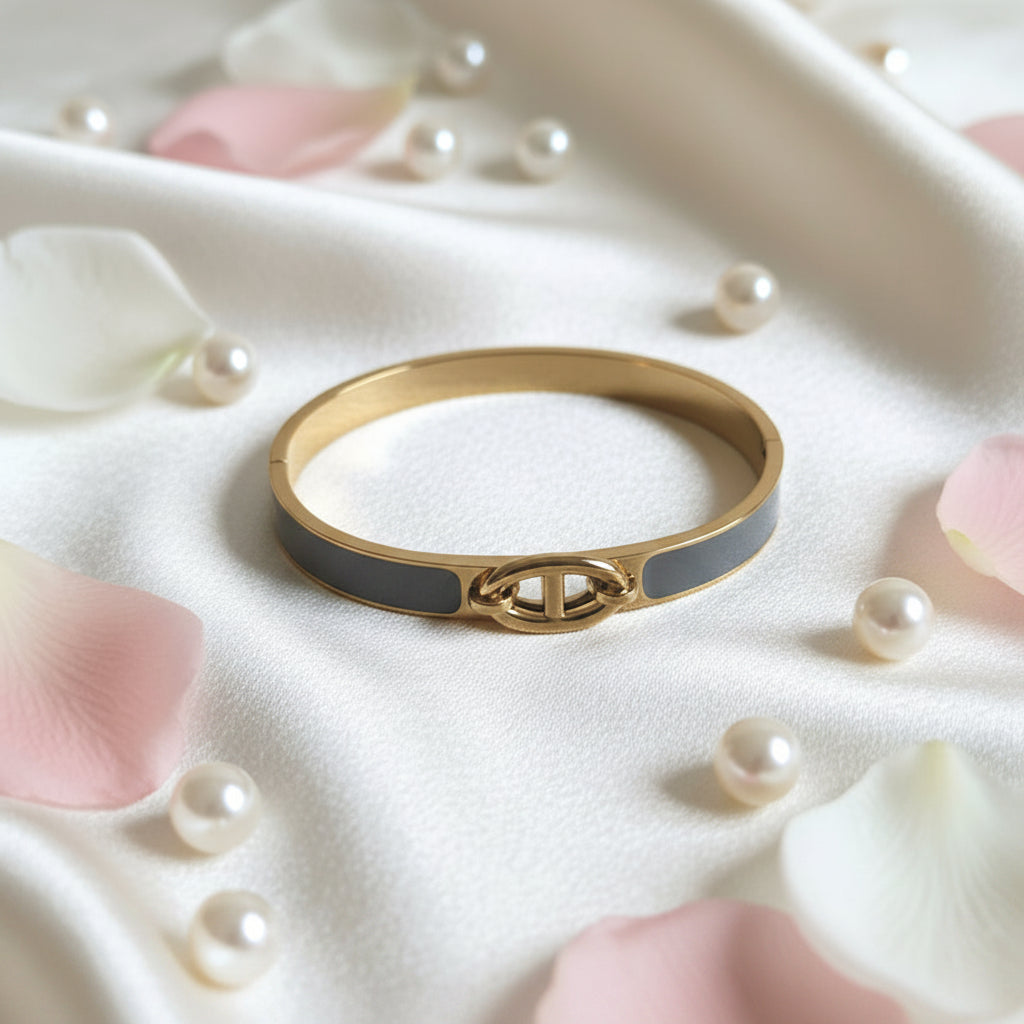 Gold-Plated Gray Enamel Openable Bracelet