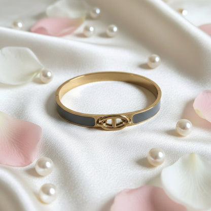 Gold-Plated Gray Enamel Openable Bracelet