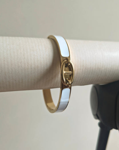 Gold-Plated White Enamel Openable Bracelet