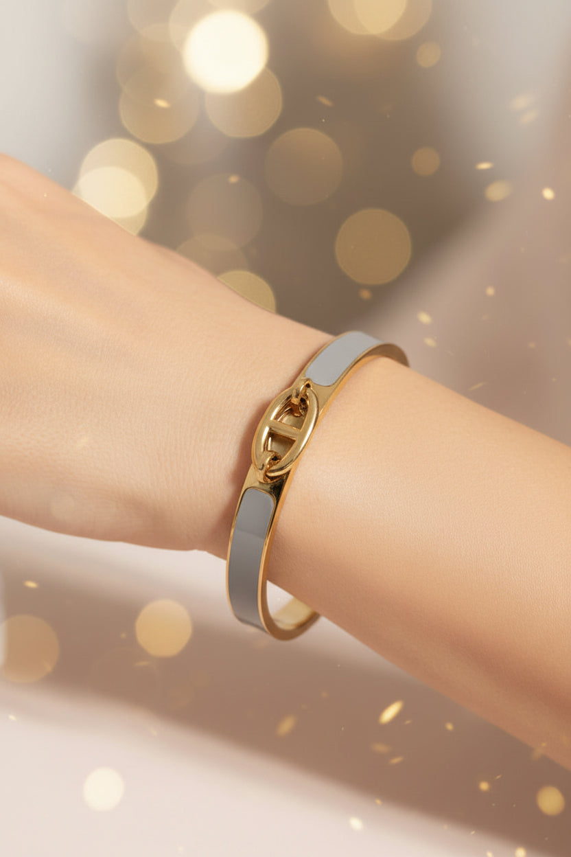 Gold-Plated Gray Enamel Openable Bracelet