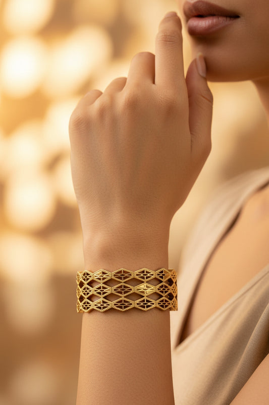 Gold-Plated Diamond Mesh Openable Kada