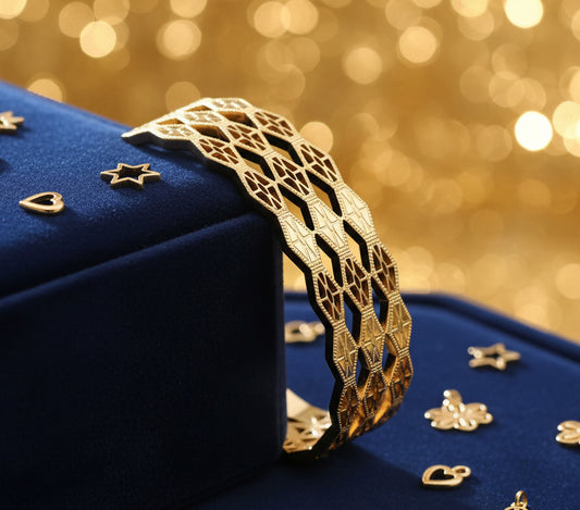 Gold-Plated Diamond Mesh Openable Kada