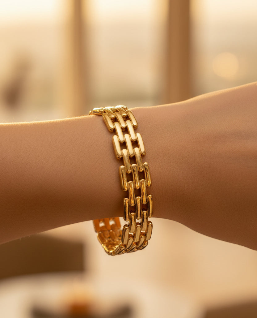 Gold-Plated Box Link Design Openable Bracelet