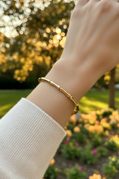 Golden-Plated Bamboo Design Openable Bracelet